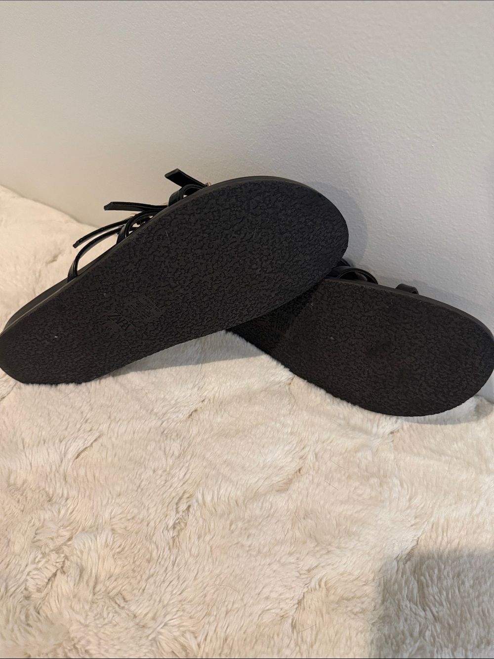 Zara Black Triple-Strap Sandals with Gold Buckles - Picture 3 of 4